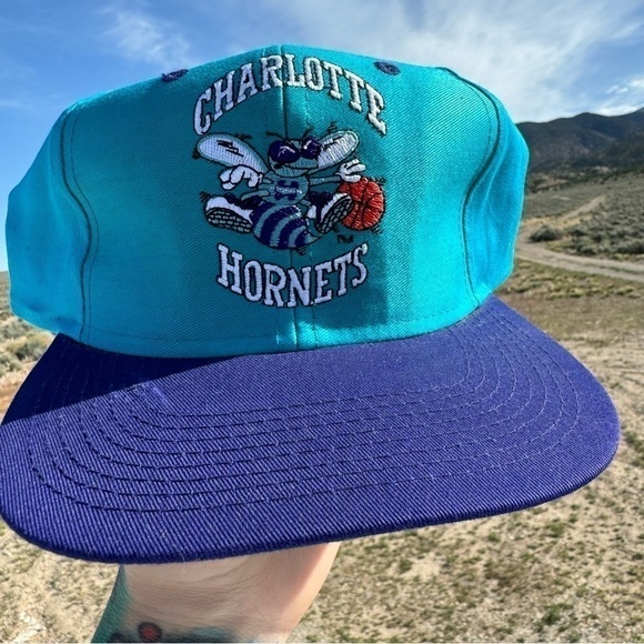 NBA Other - 90s Charlotte Hornets NBA Snap Back hat purple teal nice condition adjustable